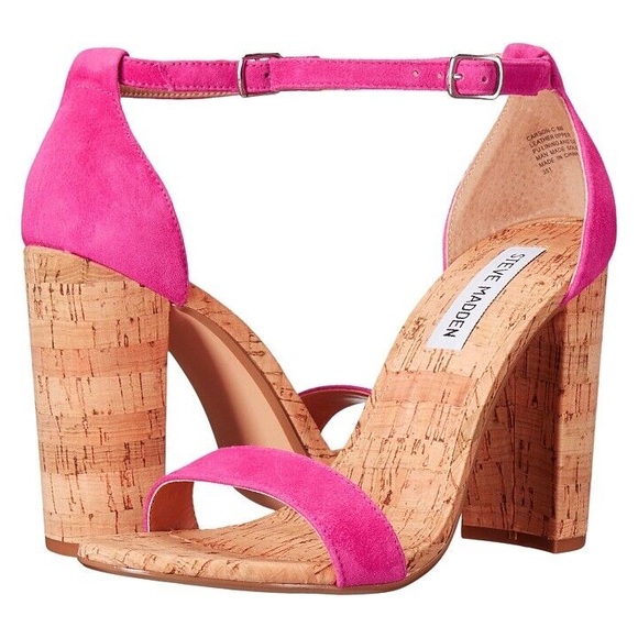Steve Madden Shoes - Steve Madden Carson Suede Cork Block Heels Hot Pink Women’s 9 Preppy Buckle